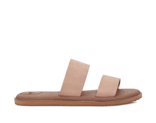 Sanuk Womens Yoga Gora Leather Rose Slides | QAMXUR524